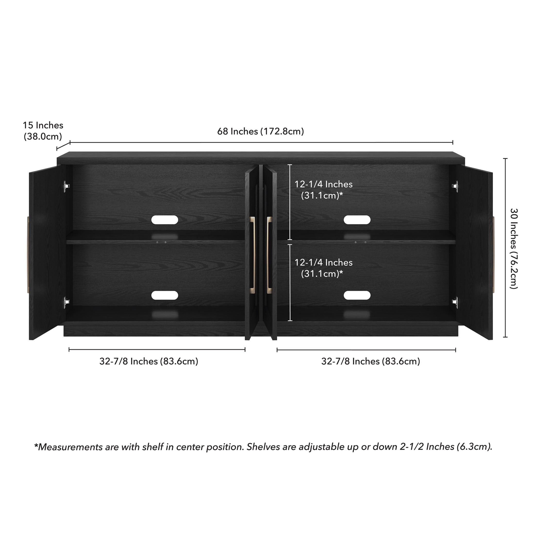 Evelyn&Zoe Modern/Contemporary 68" Wide Black Grain Buffet Table
