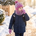 thumbnail image 4 of Kids Winter Hat Scarf Gloves Set 3 Pcs Knit Fleece Lined Pompom Beanie with Earmuffs Neck Warmer Touch Screen Gloves Toddler Thick Thermal Sets Hot Pink 2-10 Years, 4 of 6