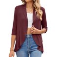thumbnail image 1 of Women Cover Up Blouse Summer Pure Color Three Quarter Length Sleeve Ruffle Hem Cover Up Jacket, 1 of 5