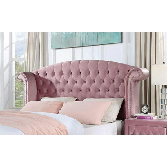 Contemporary Pink Flannelette Upholstered 1pc Twin Size Bed Cabriole Legs Wingback Design Bedroom Furniture