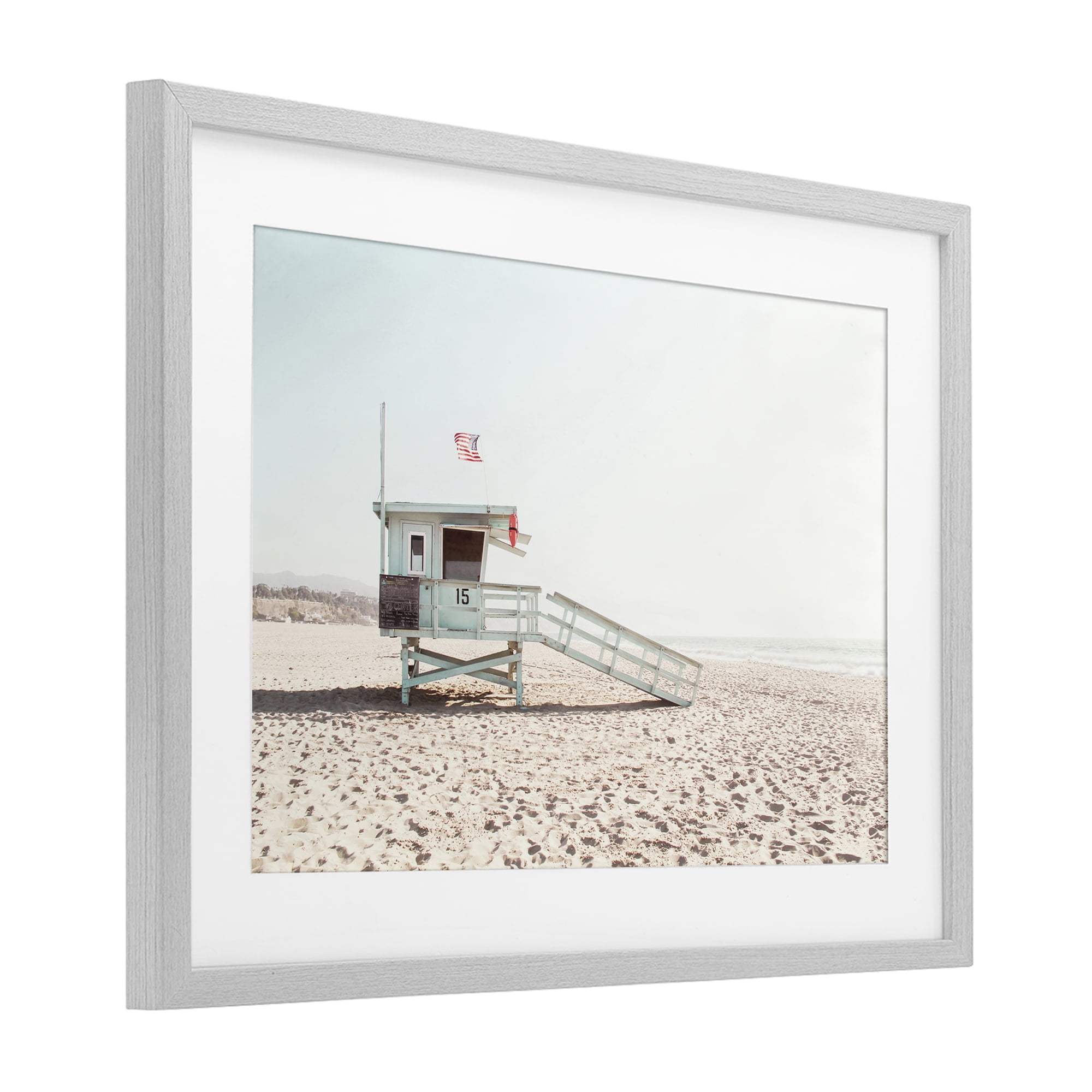 Lifeguard Hut Sunny Day Gray Framed Print Under Glass, design by Sisi and Seb