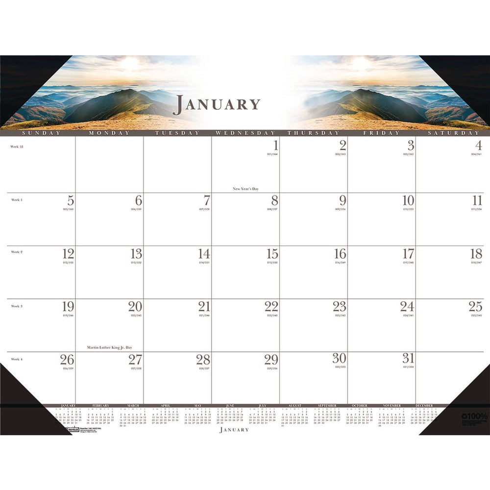 22 in. x 17 in. 12-Month (Jan-Dec 2026) Recycled Full-Color Monthly Desk Pad Calendar - Black Binding/Corners
