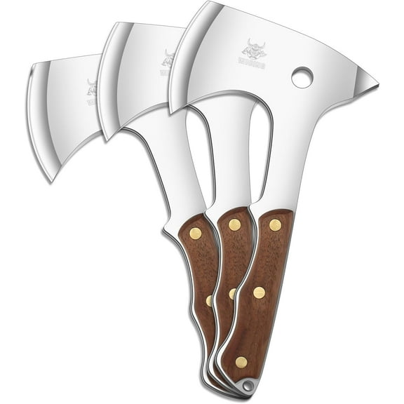 WICING 3-Pack 10.2" Stainless Steel Hatchets with Sheath, Full Tang Axes for Outdoor Chopping and Camping Use