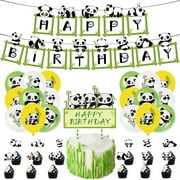 Cartoon Panda Themed Birthday Party Decoration Panda Bamboo Balloons Happy Birthday Banner Cake Toppers Party Decor Supplies