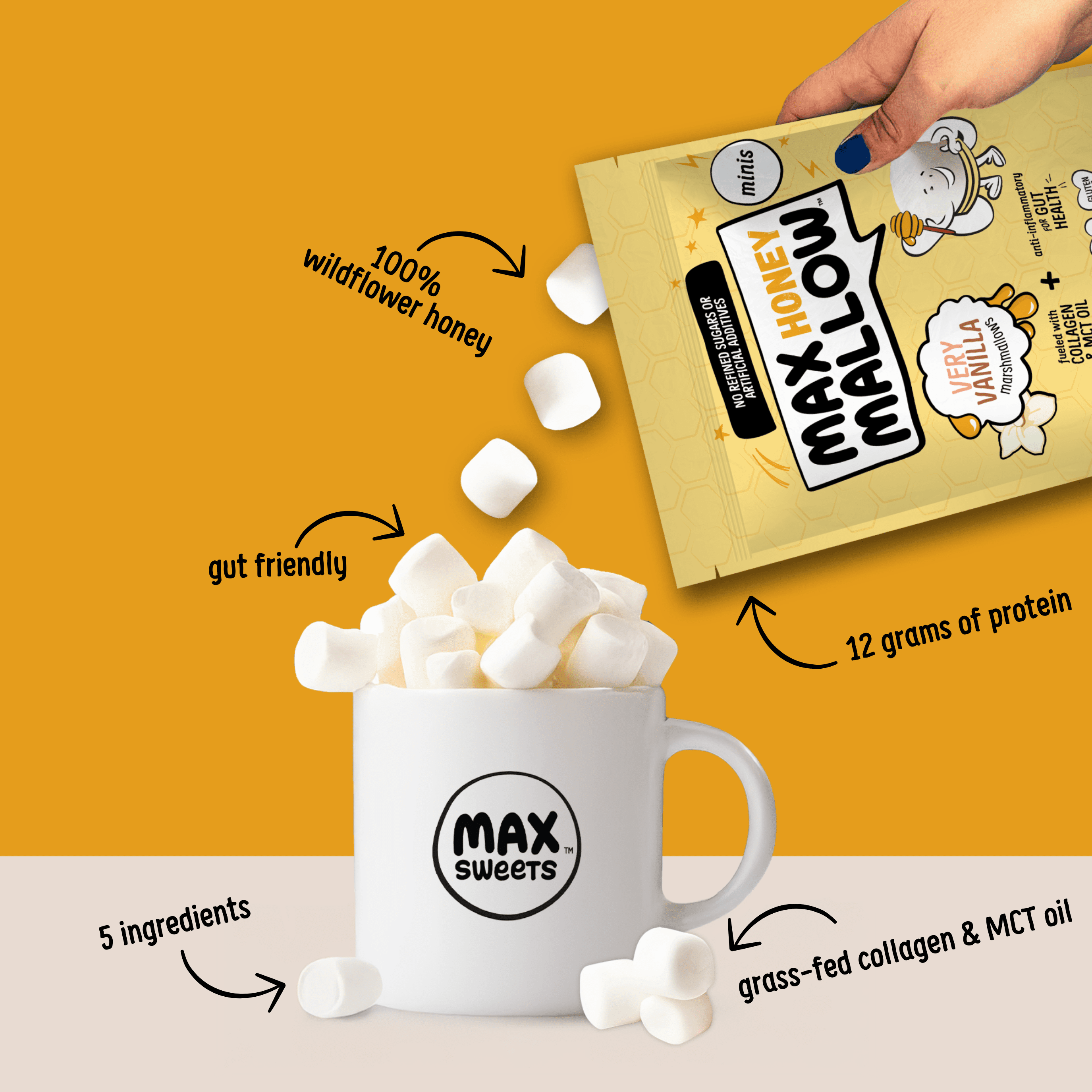 Know Brainer Very Vanilla Mini Honey Marshmallows – Gluten Free, Collagen-Infused, No Refined Sugars