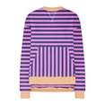 thumbnail image 3 of Fanxing Sweatshirt for Women Striped Color Block Striped Patchwork Crop Tops Crewneck Long Sleeve Preppy T Shirts Loose Fit Blouses Purple,L, 3 of 5