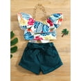 thumbnail image 2 of Gureui Toddler Infant Baby Girls Shorts Set, Printed Ruffle Metal Chain Halter Open Back Bow Tops + High Waist Shorts + Belt 3Pcs Clothes Set, 2 of 9