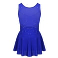 thumbnail image 2 of Fldy Kids Girls Rhinestone Mesh Splice Ballet Leotard Skirt Lyrical Dance Ice Skating Dress Blue 10, 2 of 7