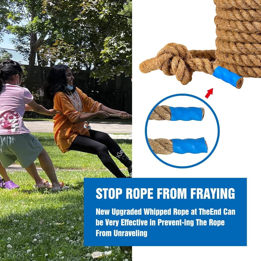 50 FT Tug of War Rope Set for Kids - Soft Natural Jute Fiber Rope with Red Flag for Field Day,Birthday/Holiday Party Game,Camping/Backyard Outdoor Games & Team Activities