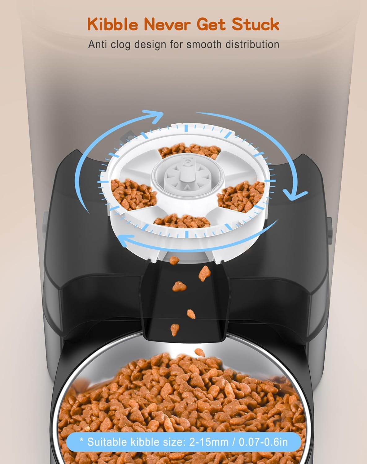 3.5L Automatic Cat Feeder for Two Cats with Stainless Steel Bowl, Timed Programmable 1-6 Meals, Dual Power Supply
