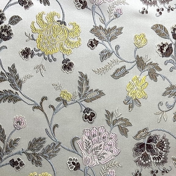 Decora Furnishings Luxurious Woven Jacquard Floral Design Heavy Furnishing Fabric for Upholstery, Window Treatments and Craft - Width 54 inches - Fabric by Yard (Yellow)