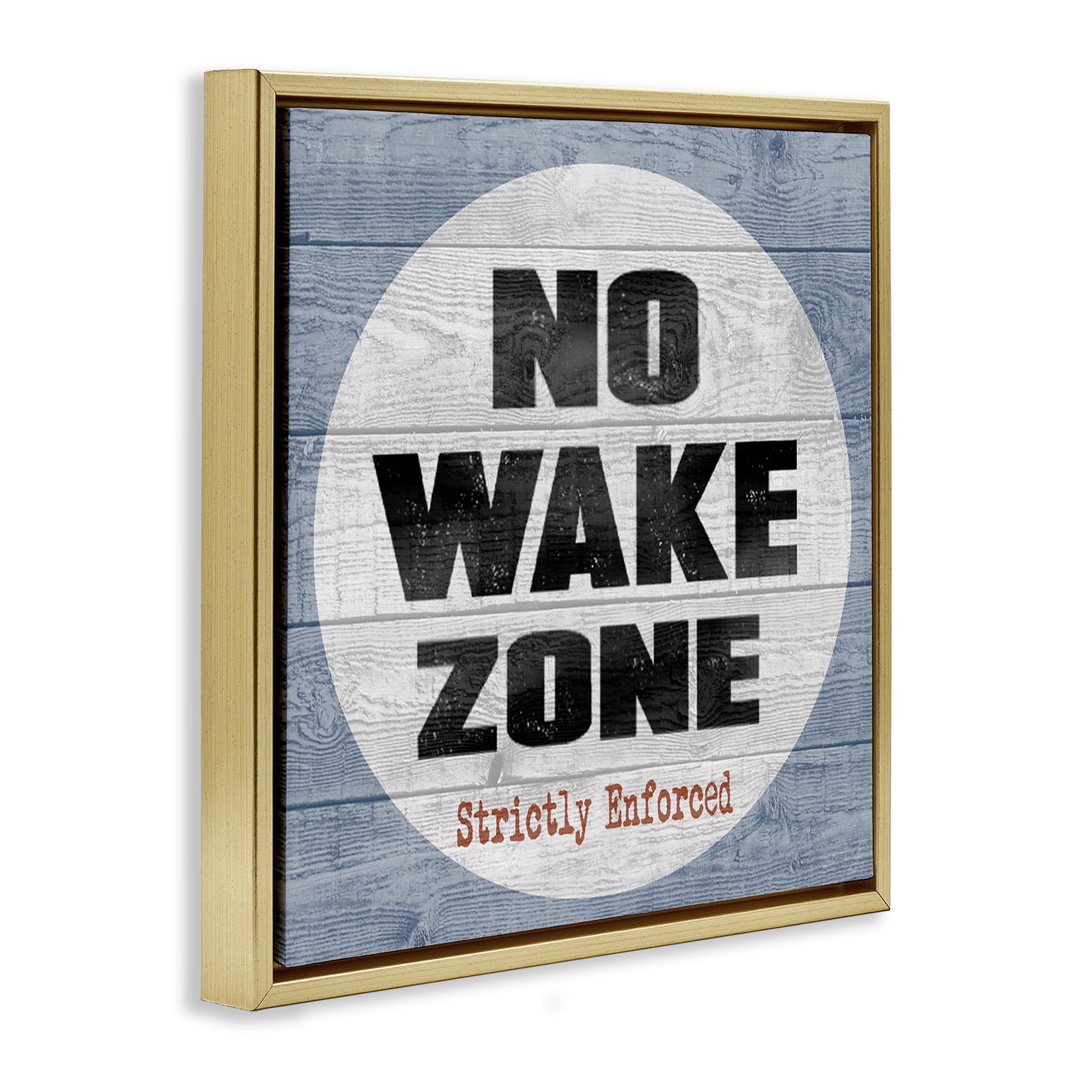 Stupell Industries No Wake Zone Beach Planks Nature Painting Gold Floater Framed Canvas Art Print Wall Art, 18 x 18