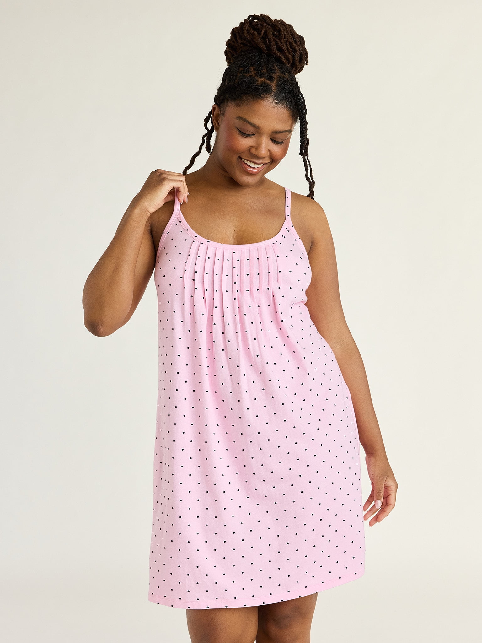 Joyspun Women's Cotton Blend Pleated Sleep Chemise with Pockets, Sizes S to 3X