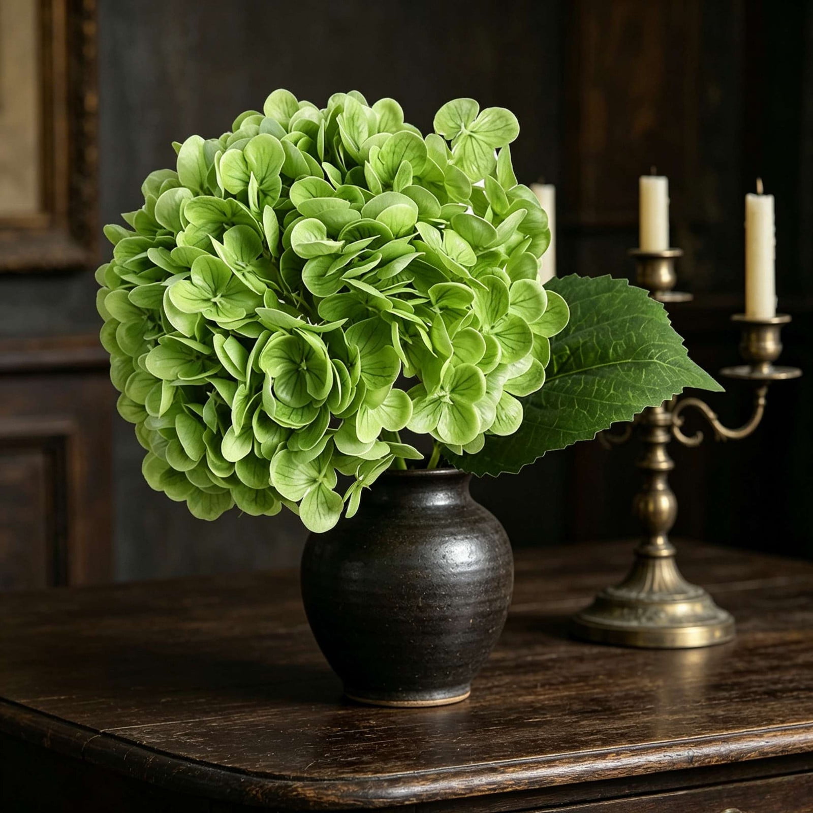 Artificial Hydrangea Flower Bouquet Realistic Silk Faux Flowers Centerpiece Decor Fade Resistant Floral Arrangement for Living Room Wedding Party Home Office Table Decoration DIY Vase Styling