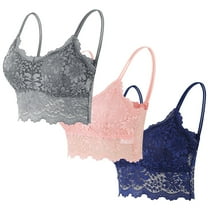 ZACPNCV 3PC Lace Bralettes for Women Padded Bralettes Lace Bra Bralettes Lace Lingerie for Women Girls with Removable Pads Gray XL