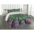 thumbnail image 2 of Ambesonne Fractal Quilted Coverlet 3 Pcs, Flower Floral Forms, King Size, Green Purple, 2 of 4