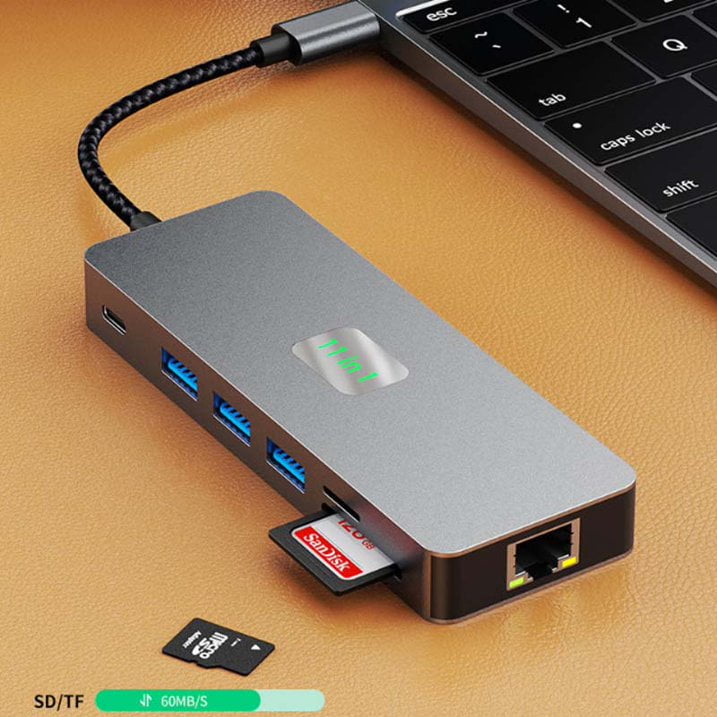USB C HUB, USB C Adapter 11 in 1 Dongle with 4K/60HZ HDMI, VGA, PD 100W, 3 X USB 3.0,Ethernet, SD/TF Card Reader, 3.5mm Headphone Jack for iPhone 16/15 MacBook Pro/Air, Other Type C Laptops