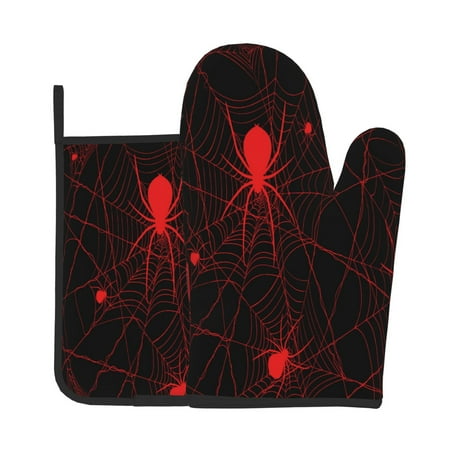 

Bingfone Red Spider On The Web Print Oven Mitts Pot Holders Set 2 PCS for Kitchen for Cooking Grilling Baking BBQ Pot Holders Cook Essentials
