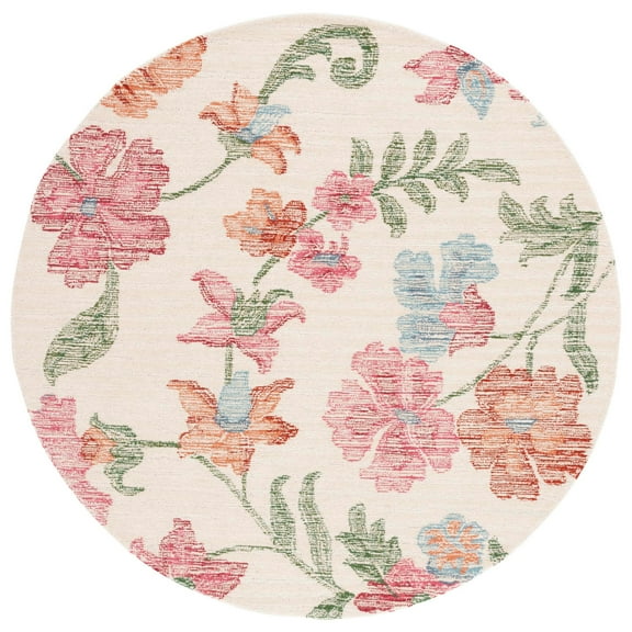 SAFAVIEH Jardin Anson Floral Wool Area Rug, Ivory/Red, 6' x 6' Round