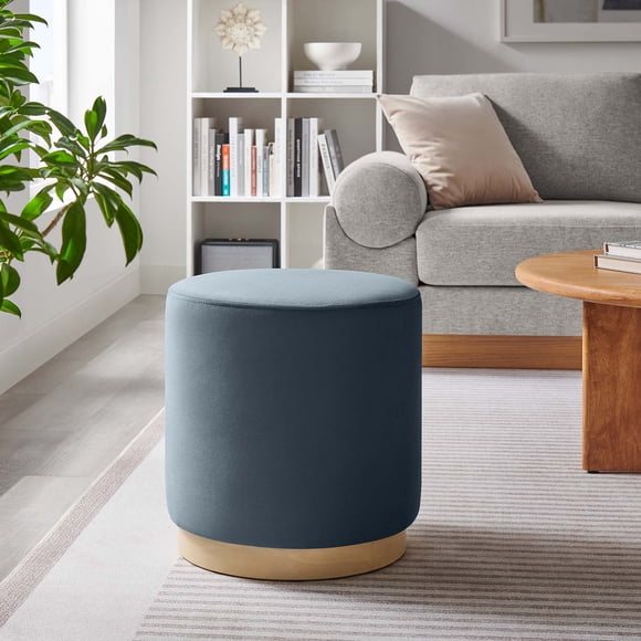 Modway Tilden 16" Round Performance Velvet Upholstered Ottoman in Cadet Blue Natural