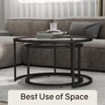 thumbnail image 6 of 31.5" Nesting Coffee Table Set of 2, Round Nesting Coffee Tables with Tempered Glass Top, End Tables with Metal Frame for Living Room, Bedroom, Grey Transparent Glass, 6 of 7