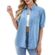 thumbnail image 2 of Camisa Vaquera para Mujer, Estilo Informal de Negocios, con Botones, para el Trabajo, con Mangas Abullonadas, para Verano Azul L, 2 of 10