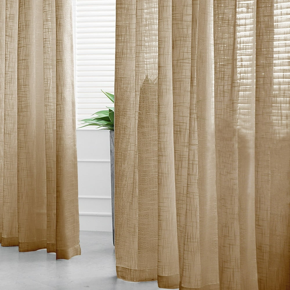 Efavormart Pack of 2 52"x96" Natural Faux Linen Curtains, Semi Sheer