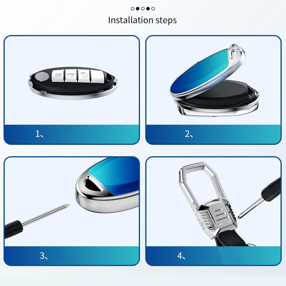 Zinc Alloy Gradient Glass Back Cover Key Fob Case Holder Shell Compatible for Nissan Altima Armada Maxima Murano Pathfinder Rogue Infiniti JX35 Q50 Q60 QX56 QX60 QX80