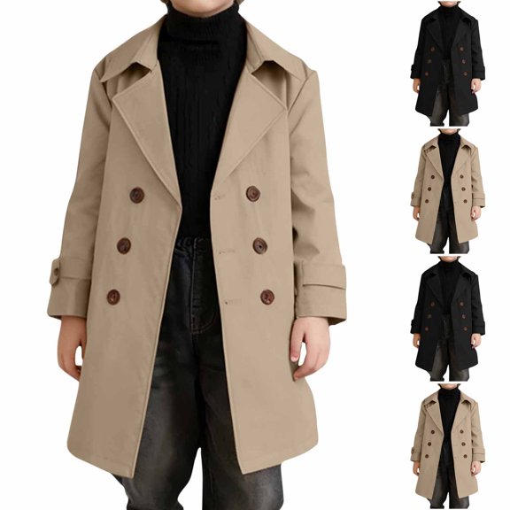 Agkizg Boys Mid-Length Trench Coat Button Front with Pockets Solid Color Casual Jacket with Belt