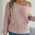 thumbnail image 4 of ZQGJB Sweaters for Women Casual Metal Strappy Cold Shoulder Pullover Tops Loose Fit Solid Color Long Sleeve Crochet Knitted Tunic Blouse Pink M, 4 of 7
