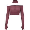 thumbnail image 4 of hirigin Women's Spring Autumn Short Knitwear Solid Color Long Sleeve Off Shoulder Sweater with Collar, 4 of 9
