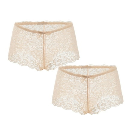 

Womens Underwear Brief Ladies Ultra Soft Seamless Bikini Assorted Boxer Lace Panties2PC