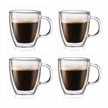 4 Double Wall Clear Insulated Glasses Green Black Tea Coffee Mugs Cups Hot&Cold KT00099