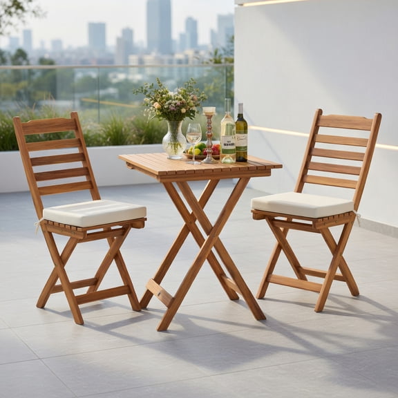 Topcobe Folding Chair Table Set with Soft Seat Cushions and Table, Outdoor Patio Furniture for Garden Backyard Pool Deck-White