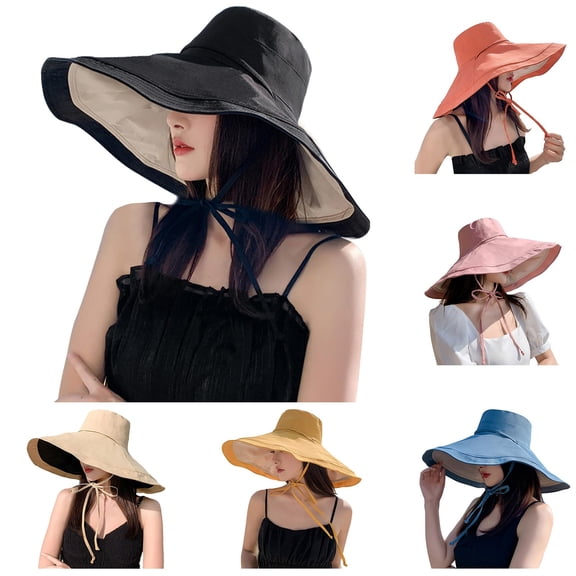Lispipm Oversize Beach Sun Hats for Women Summer Travel Reversible Hat Outdoor Wide Brim Adjustable Chin Strap Hiking Caps Beige