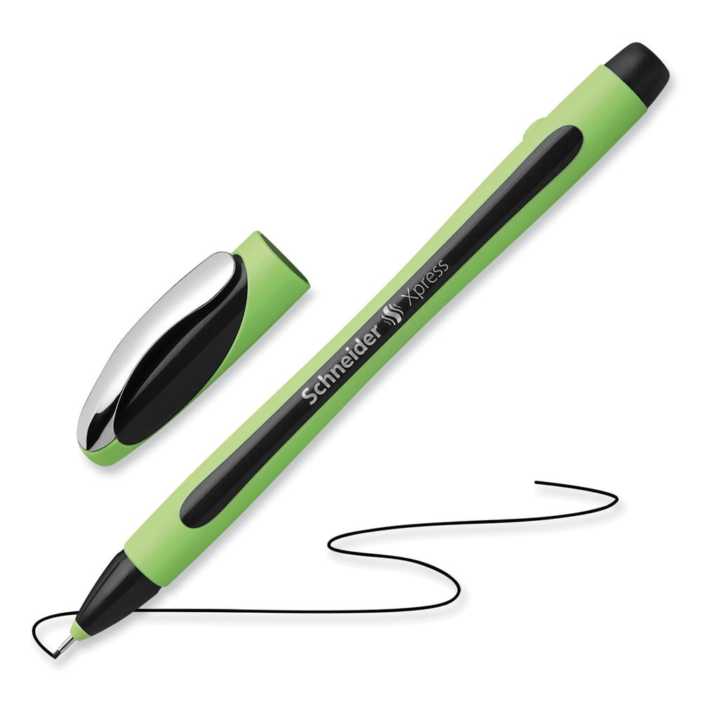 Schneider 190001 0.8 mm Xpress Fineliner Porous Point Stick Pen - Medium/Black Ink/Black/Green Barrel (10/Box)