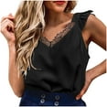 thumbnail image 3 of pstuiky Tank Top for Women, Women V Neck Sleeveless Ruffled Lace Tank Top Solid Color Casual Blouse Summer Fashion Tee for Ladies Chic Stylish Shirt Plus Size Available Black L, 3 of 4