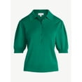 thumbnail image 5 of Free Assembly Women's and Women's Plus Collared Sweater Tee with Puff Sleeves, Lightweight, Sizes XS-4X, 5 of 5