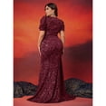 thumbnail image 6 of AURA Plus Size Evening Dress V Neck Short Sleeve Slim Fit Party Long Skirt Beaded Polyester, 6 of 7