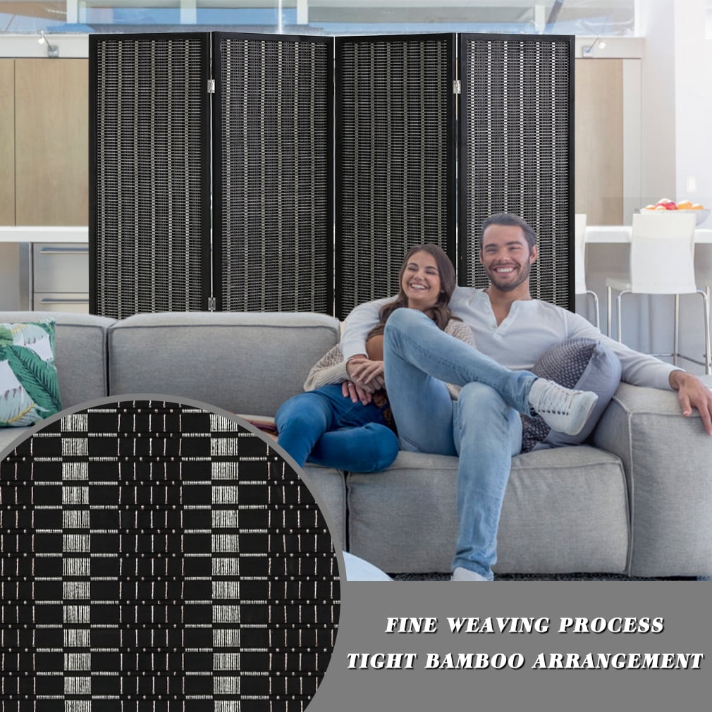 FDW Bamboo 4 Panel Room Divider Folding Privacy Screen,For Home/Office/Restaurant,72" Tall,Black
