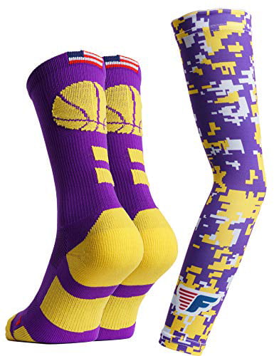 Made in USA Youth Boys Basketball Socks Sports Athletic Crew Socks with Basketball Arm Sleeve 