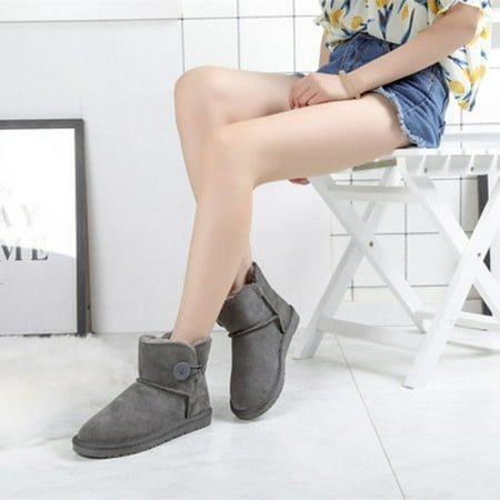 

Round Toe Plush Inner Snow Boots Warm Thick Sole Non-slip Button Ankle Boots Women s Footwear