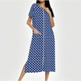 thumbnail image 2 of Zip Up Robe For Women Short Sleeve Long Bathrobe Polka Point Bathrobes Crew Neck Spa Robe With Pockets Ultra Soft Textured Long Bathrobe Sleep Shirt Pajama Top, 2 of 7