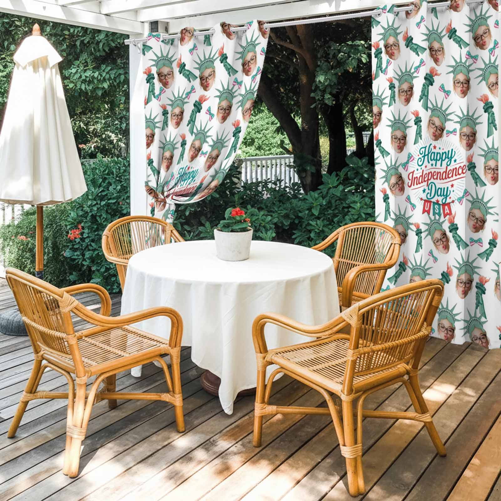 Happy Independence Day Outdoor Curtains for Patio, Green Crown The Goddess Of Liberty USA Sunshade Privacy Drapes Grommet Waterproof Outside Curtains for Porch/Cabana/Balcony 54"x 108", 1 Panel