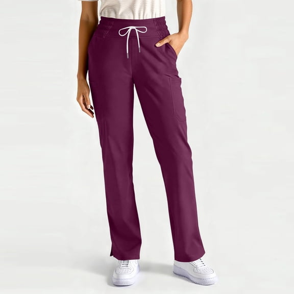 Scrub Pants for Women - Straight Leg Medical Scrub Pants with 4 Pockets - Drawstring Soft Stretch Women Quick-Drying Scrub Pant Dark Purple M