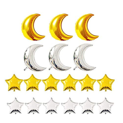 KEYYOOMY Crescent Moon Shaped Mylar Balloons 36 inch Moon and Star