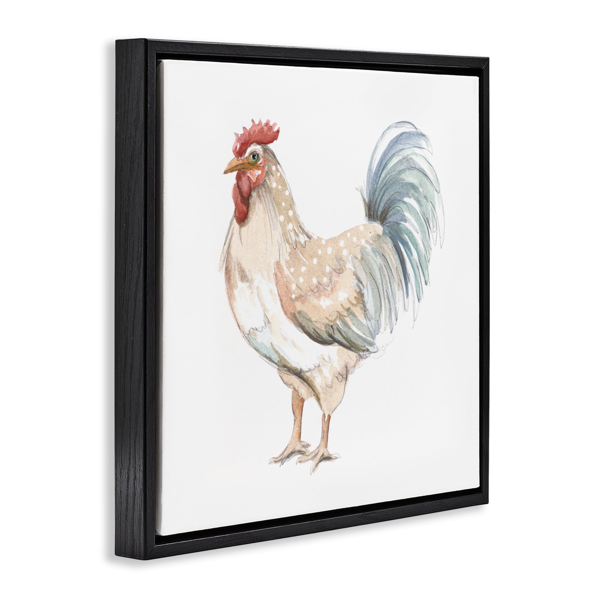 Stupell Industries Watercolor Rooster Sketch Black Framed Floater Canvas Wall Art, design by Patricia Pinto