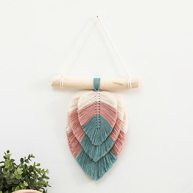 Tapiz de hoja tejido bohemio elegante tejido con borla de algodón C Afortunado Sencillez