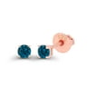 thumbnail image 2 of Decadence 14K Rose Gold Plated Sterling Silver 3mm Round Natural London Blue Topaz December Birthstone Screwback Stud Earrings, 2 of 5