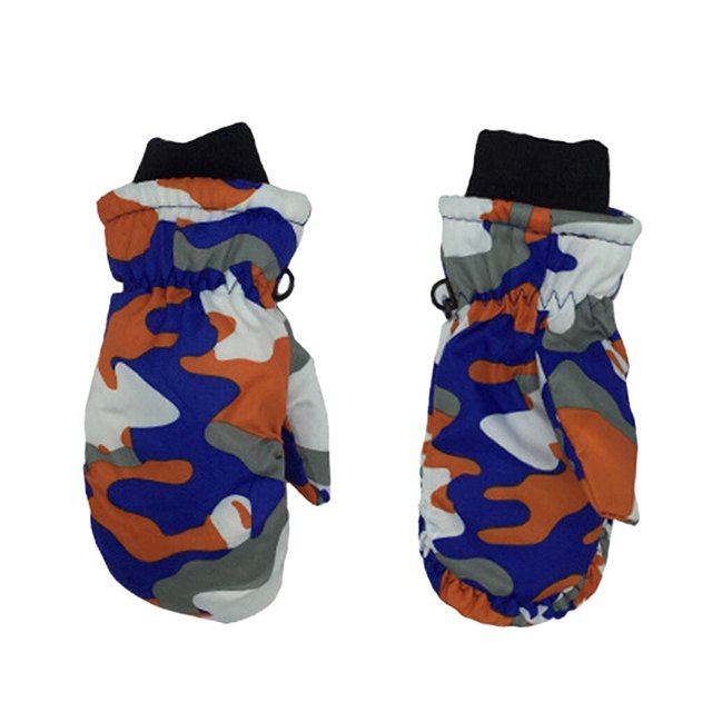 Inteprter 3 pares de manoplas para niños camuflaje impermeable de invierno para actividades al aire libre azul Suministros térmicos Naranja